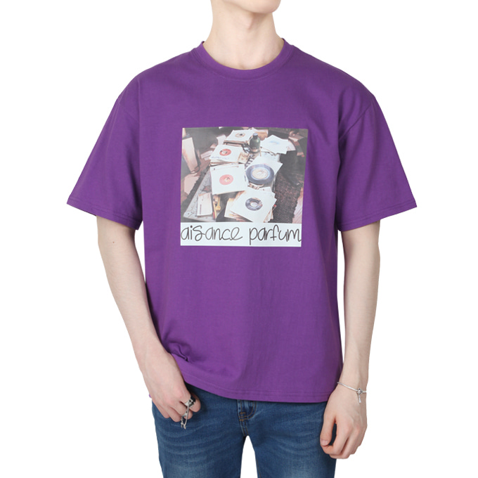남자 여름 루즈핏 레코드 그래픽 라운드넥 반팔 티셔츠 B05S10_tc1425
