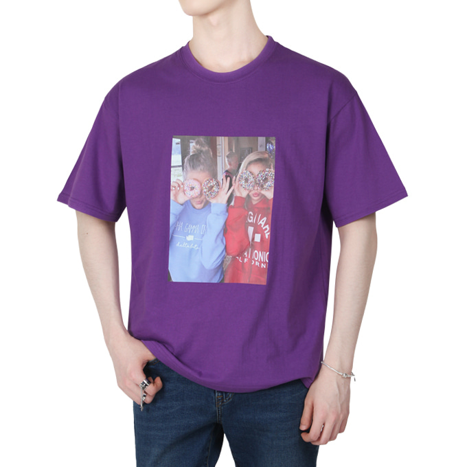 남자 여름 루즈핏 걸프랜 그래픽 라운드넥 반팔 티셔츠 B05S10_tc1423