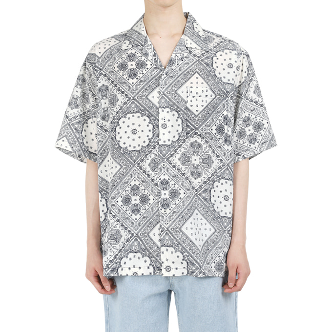 여름 휴가 에프터 페이즐리 패턴 오버핏 반팔 셔츠 D06G8_sp2929