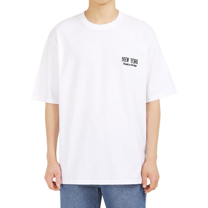 남성용 여름 뉴요커 포인트 오버핏 반팔 티셔츠 E06M15_tc4084