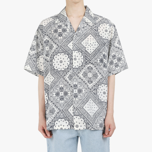 여름 휴가 에프터 페이즐리 패턴 오버핏 반팔 셔츠 D06G8_sp2929